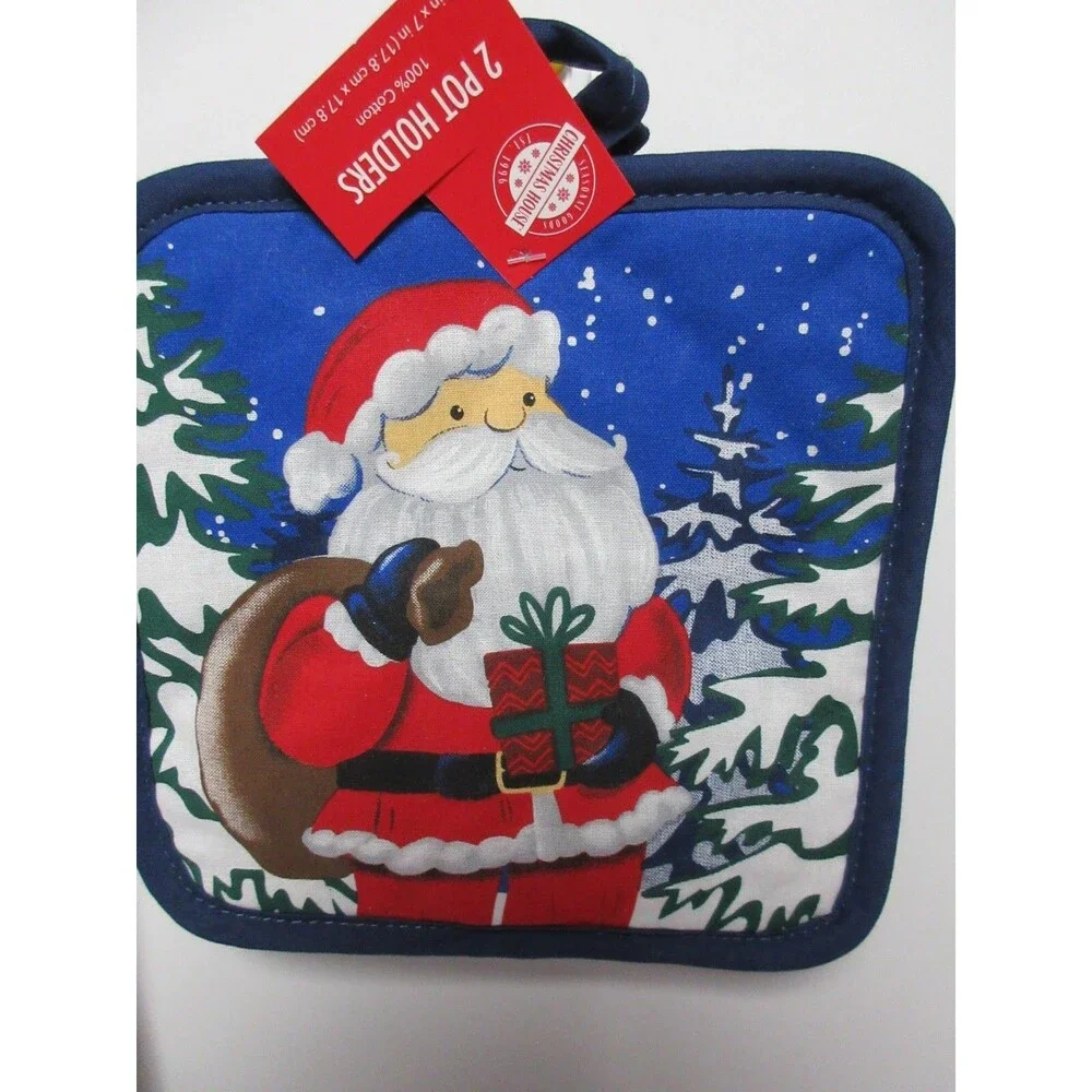 Microfiber Holiday Xmas DishTowel and set of 2 potholder ALL A Good Night Santa